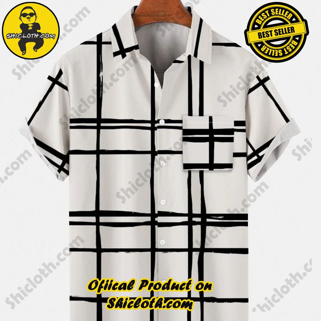 Shicloth's Tropical Elegance: Embrace Summer Vibes with Our Hawaiian Shirt and Shorts Set 89 Vintage Irregular Grid Printed Short Sleeve Shirt