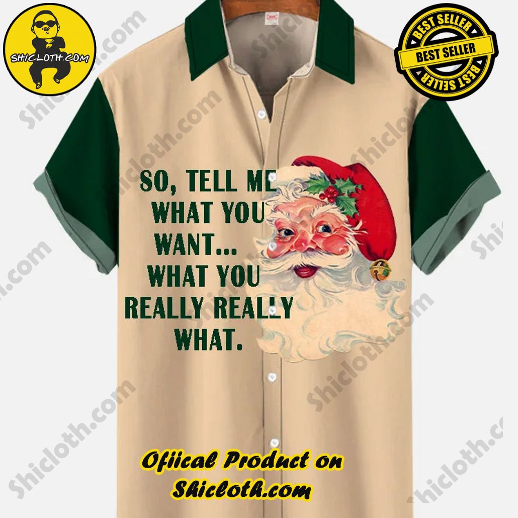 Shiclothshop's Short Sleeve Shirts – Effortless Elegance and Contemporary Comfort 44 Vintage Khaki And Green Stitching Christmas Wish Funny Santa Printing Men's Short Sleeve Shirt