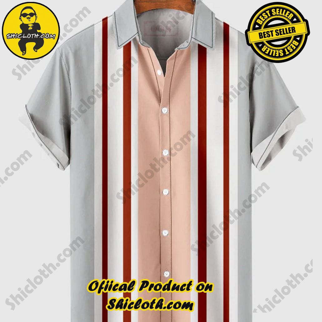 Bare the Breeze: Shiclothshop's Short Sleeve Shirts Unveiled 87 Vintage Light Orange and Brown Stripe Lapel Button Down Men's Short Sleeve Shirt