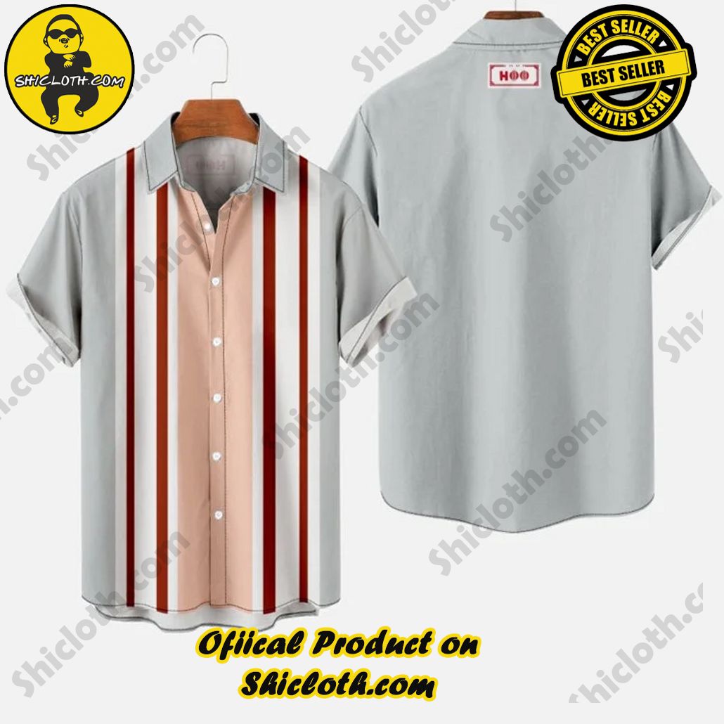 Vintage Light Orange and Brown Stripe Lapel Button Down Men’s Short Sleeve Shirt Vintage Light Orange and Brown Stripe Lapel Button Down Men’s Short Sleeve Shirt