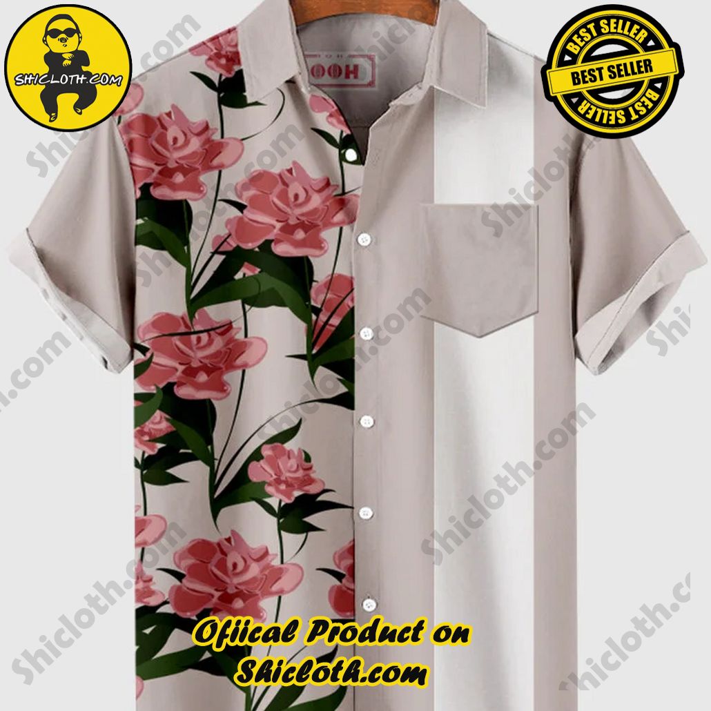 Bare the Breeze: Shiclothshop's Short Sleeve Shirts Unveiled 88 Vintage Lotus Color Flower Printing Men's Short Sleeve Shirt