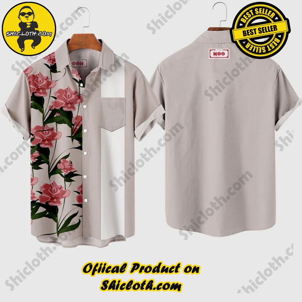 Vintage Lotus Color Flower Printing Men’s Short Sleeve Shirt Vintage Lotus Color Flower Printing Men’s Short Sleeve Shirt