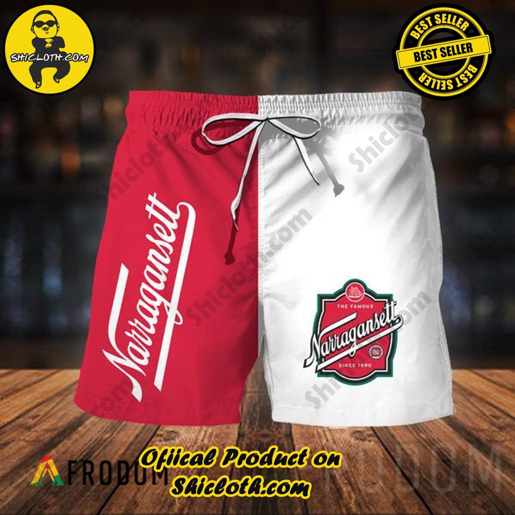 Shicloth's Island Chic: Unleash the Summer Spirit with Our Hawaiian Shirt and Shorts Ensemble 258 Vintage Narragansett Beer Hawaiian Shorts