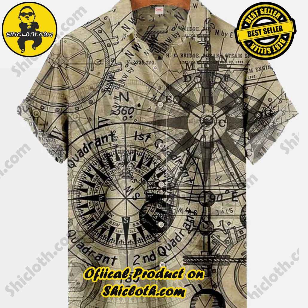 Shicloth's Tropical Elegance: Embrace Summer Vibes with Our Hawaiian Shirt and Shorts Set 93 Vintage Nautical Compass Travel Journal Hawaiian Printing Short Sleeve Shirt