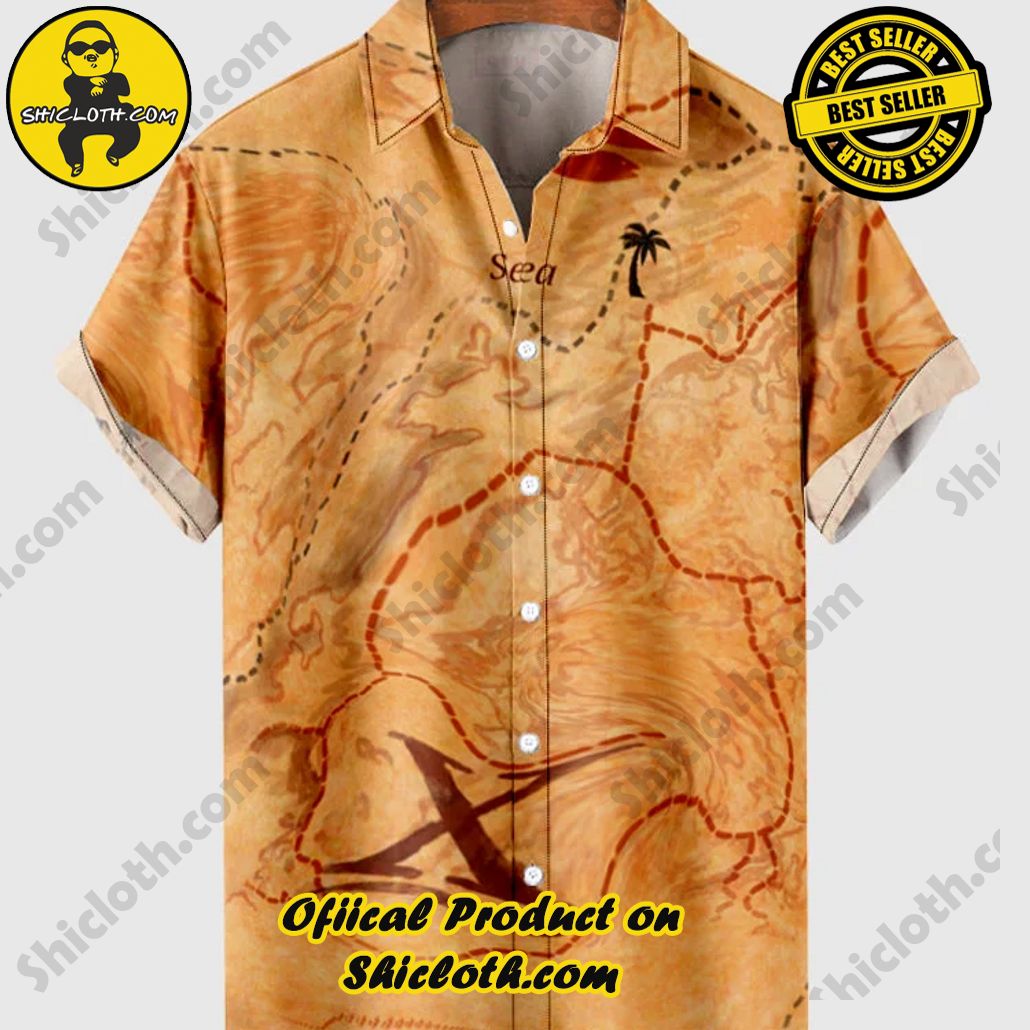 Shiclothshop's Short Sleeve Shirts – Effortless Elegance and Contemporary Comfort 46 Vintage Orange Map & Compass Printing Men's Short Sleeve Shirt
