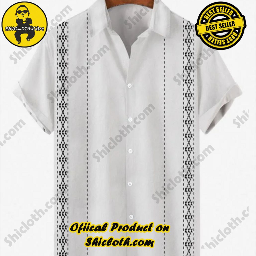 Shicloth's Tropical Elegance: Embrace Summer Vibes with Our Hawaiian Shirt and Shorts Set 96 Vintage Pattern Stripe Turndown Collar Button Down Men's Short Sleeve Shirt