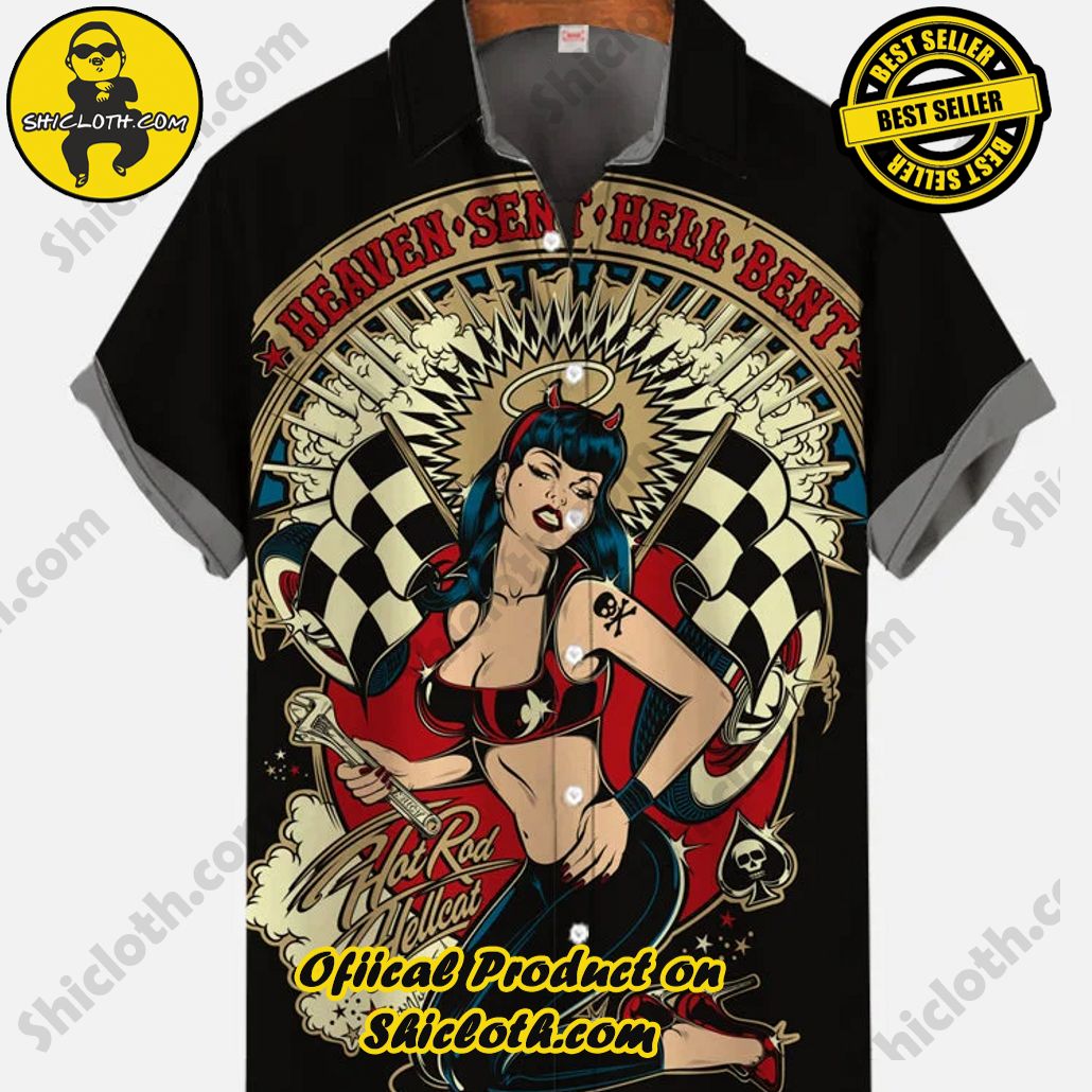 Bare the Breeze: Shiclothshop's Short Sleeve Shirts Unveiled 185 Vintage Pin Up Art Retro Car Racing Wrench Girl Printing Short Sleeve Shirt
