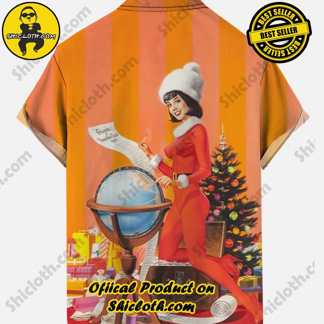 Vintage Pin Up Girl Poster Christmas Girl And Globe Printing Short Sleeve Shirt Vintage Pin Up Girl Poster Christmas Girl And Globe Printing Short Sleeve Shirt