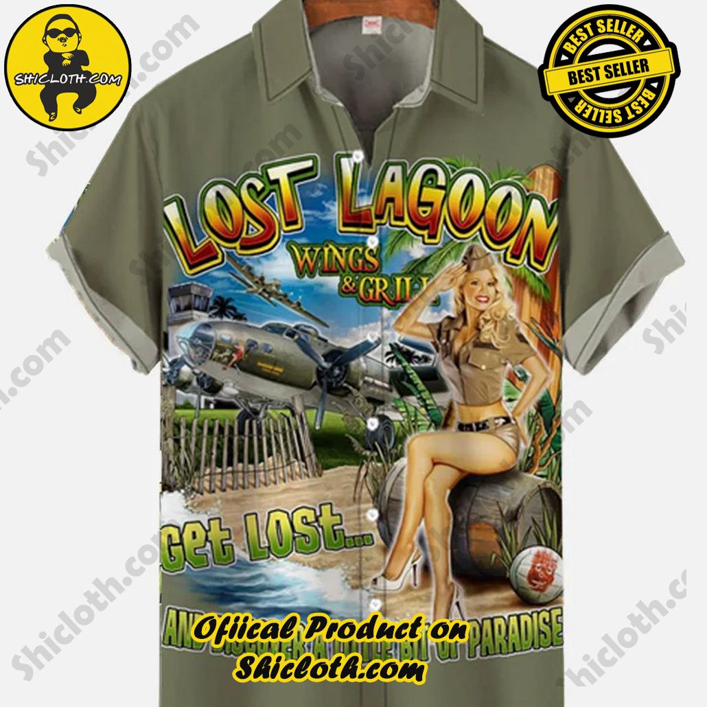 Bare the Breeze: Shiclothshop's Short Sleeve Shirts Unveiled 188 Vintage Pin Up Girl Poster Girl Sitting On Beer Barrel And Airplane Base Printing Short Sleeve Shirt