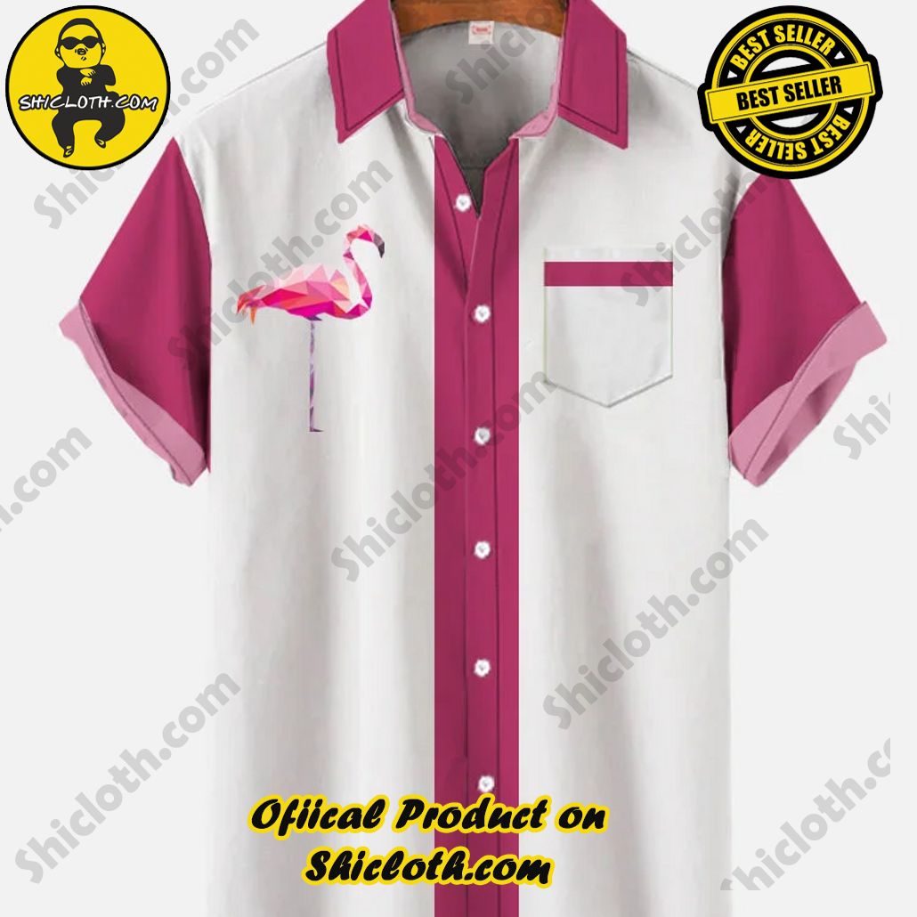 Shicloth's Tropical Elegance: Embrace Summer Vibes with Our Hawaiian Shirt and Shorts Set 97 Vintage Pink Striped Flamingo Print Short Sleeve Shirt