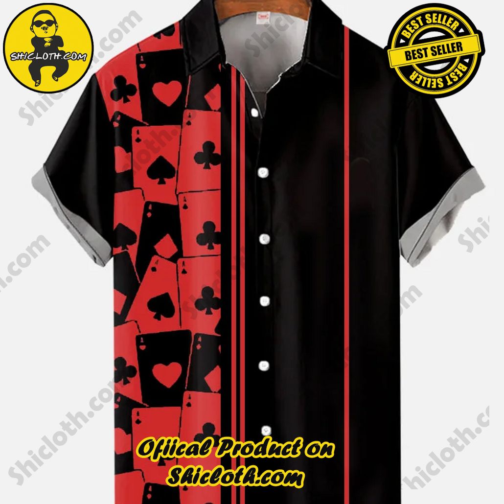 Shicloth's Tropical Elegance: Embrace Summer Vibes with Our Hawaiian Shirt and Shorts Set 98 Vintage Red And Black Matching Poker Cards Printing Short Sleeve Shirt