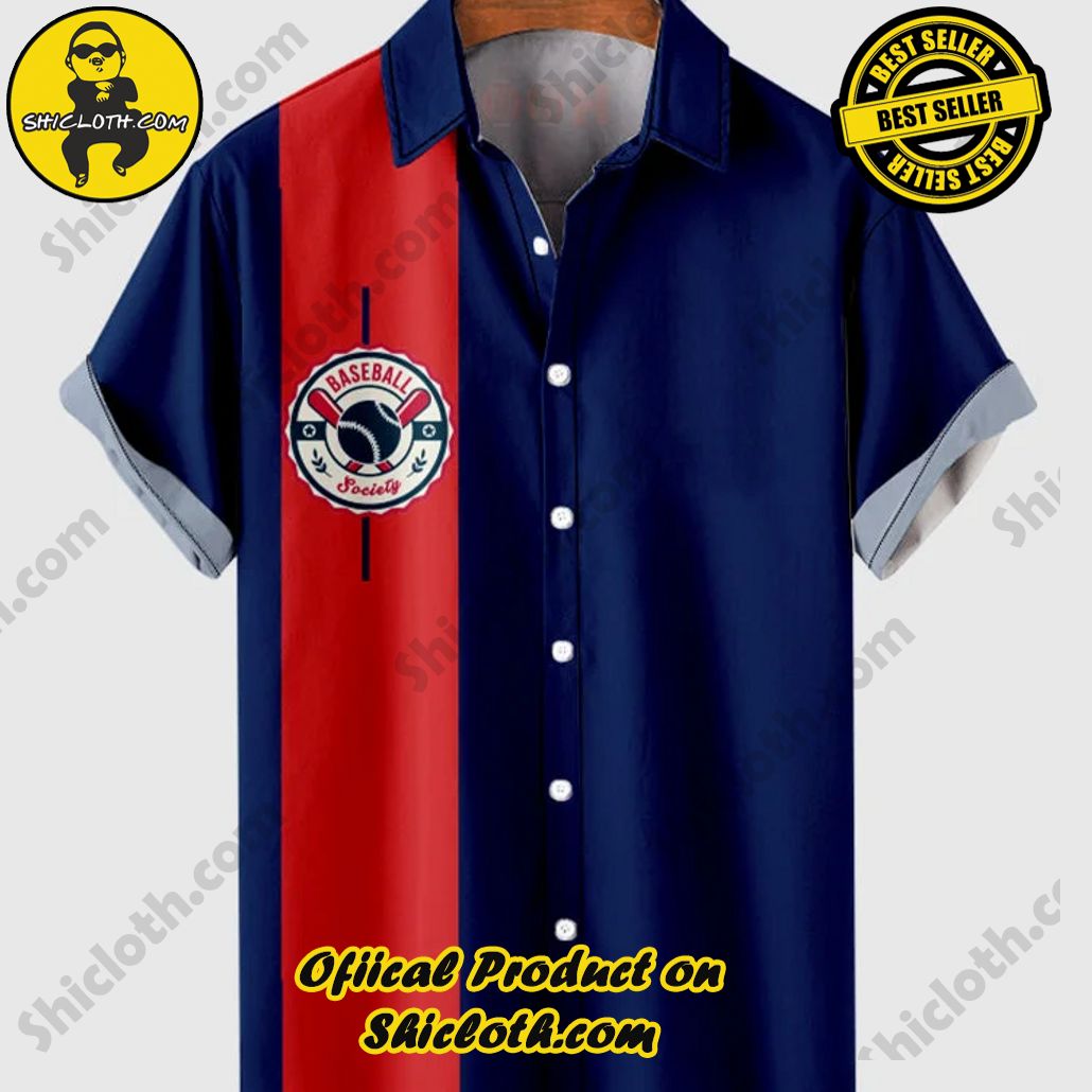 Sway into Summer Bliss with Shiclothshop's Tropical Elegance: The Hawaiian Shirt Collection 47 Vintage Red and Navy Stitching and Badge Printing Men's Hawaiian Shirt And Short