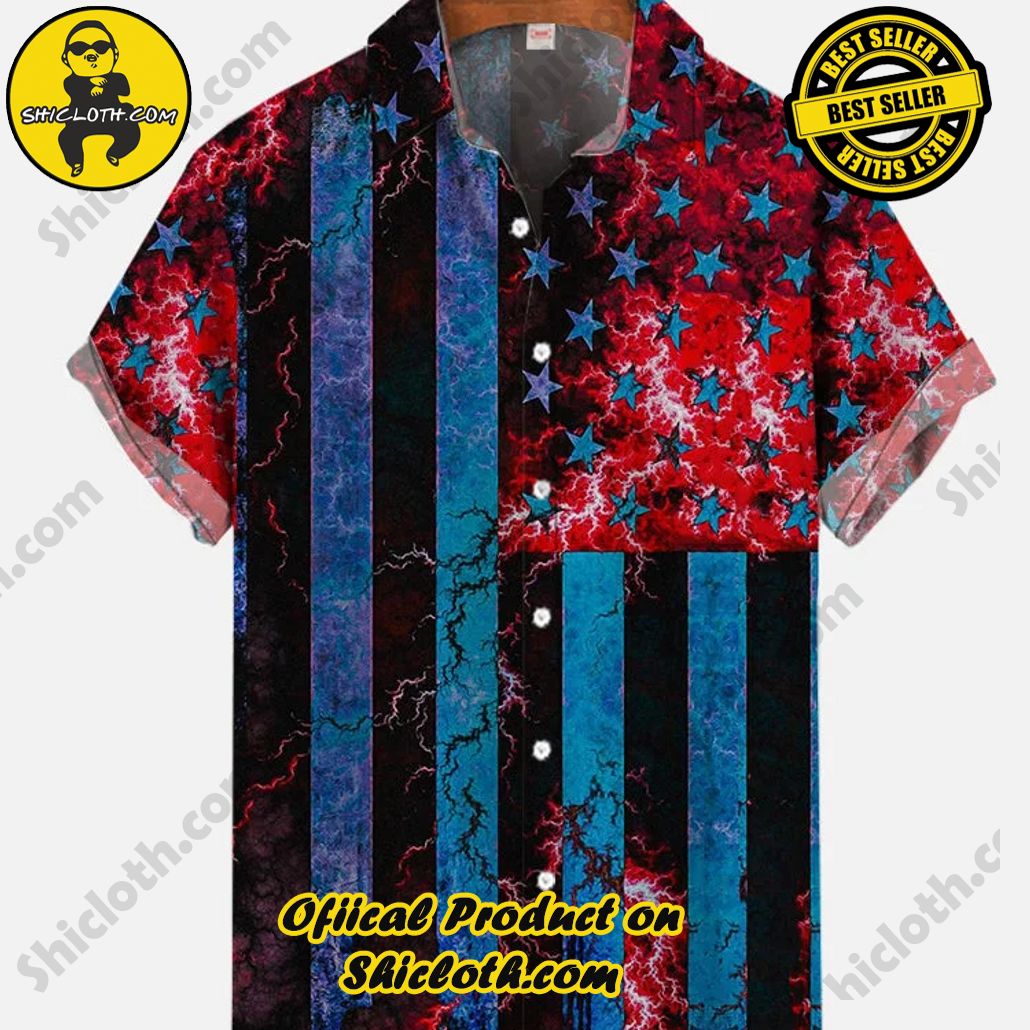 Shicloth's Tropical Elegance: Embrace Summer Vibes with Our Hawaiian Shirt and Shorts Set 99 Vintage Red Lightning American Flag Printing Short Sleeve Shirt