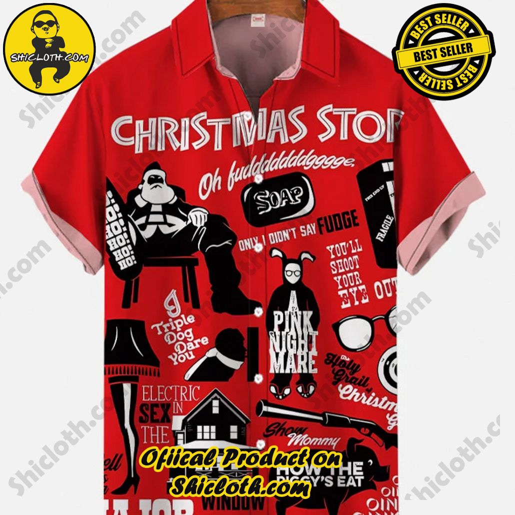 Bare the Breeze: Shiclothshop's Short Sleeve Shirts Unveiled 193 Vintage Red Poster Christmas Story Santa Claus And House Printing Short Sleeve Shirt