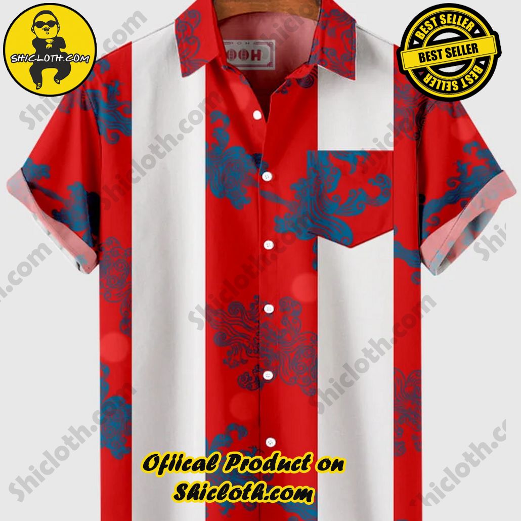 Sway into Summer Bliss with Shiclothshop's Tropical Elegance: The Hawaiian Shirt Collection 46 Vintage Red & White Stitching Printed Men's Hawaiian Shirt And Short