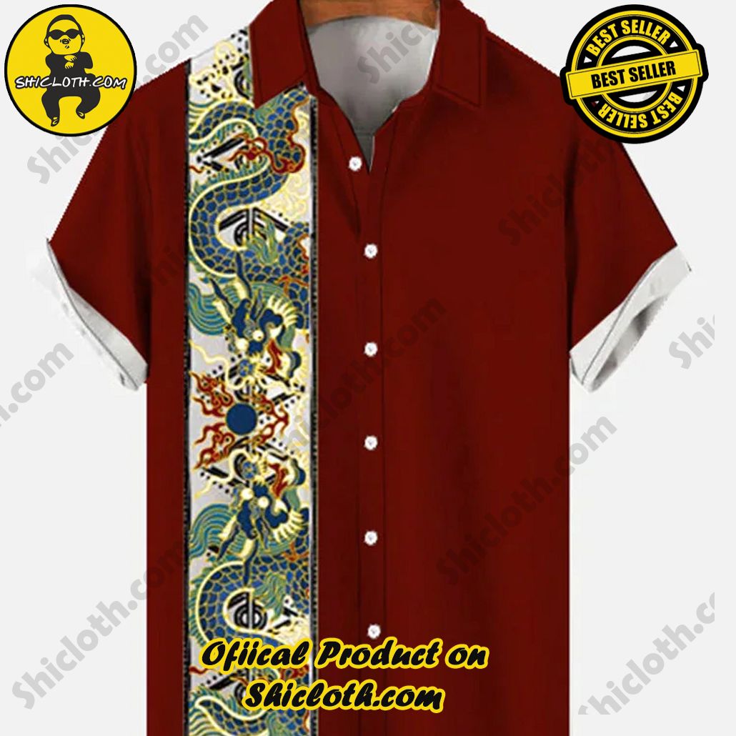 Shiclothshop's Short Sleeve Shirts – Effortless Elegance and Contemporary Comfort 50 Vintage Style Red and Chinese Traditional Mythology Dragon Printing Men's Short Sleeve Shirt