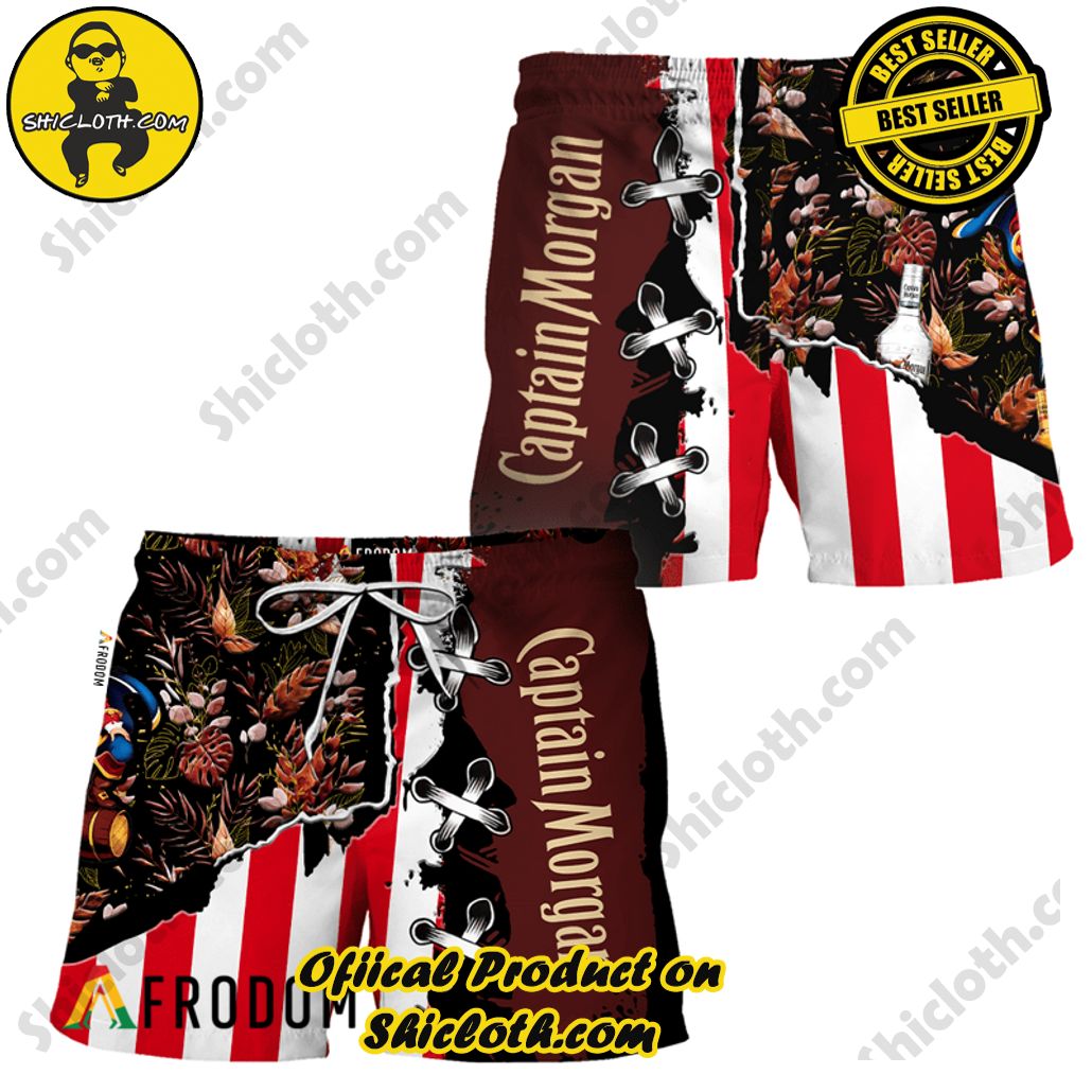 Shicloth's Island Chic: Unleash the Summer Spirit with Our Hawaiian Shirt and Shorts Ensemble 274 Vintage Tropical Flower Captain Morgan Hawaiian Shorts