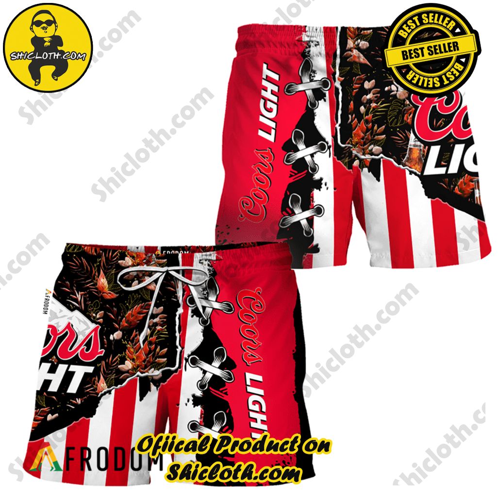 Shicloth's Island Chic: Unleash the Summer Spirit with Our Hawaiian Shirt and Shorts Ensemble 277 Vintage Tropical Flower Coors Light Hawaiian Shorts