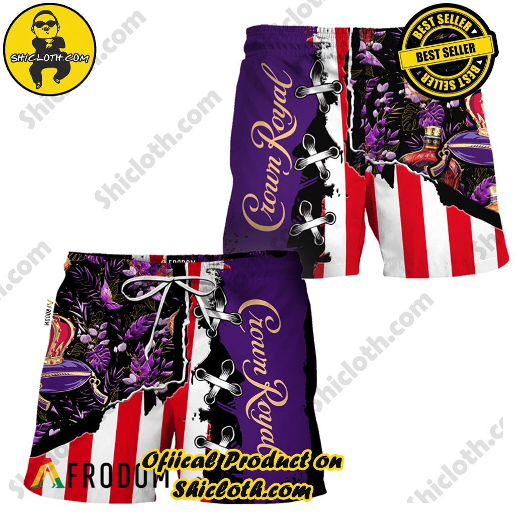 Shicloth's Island Chic: Unleash the Summer Spirit with Our Hawaiian Shirt and Shorts Ensemble 280 Vintage Tropical Flower Crown Royal Hawaiian Shorts