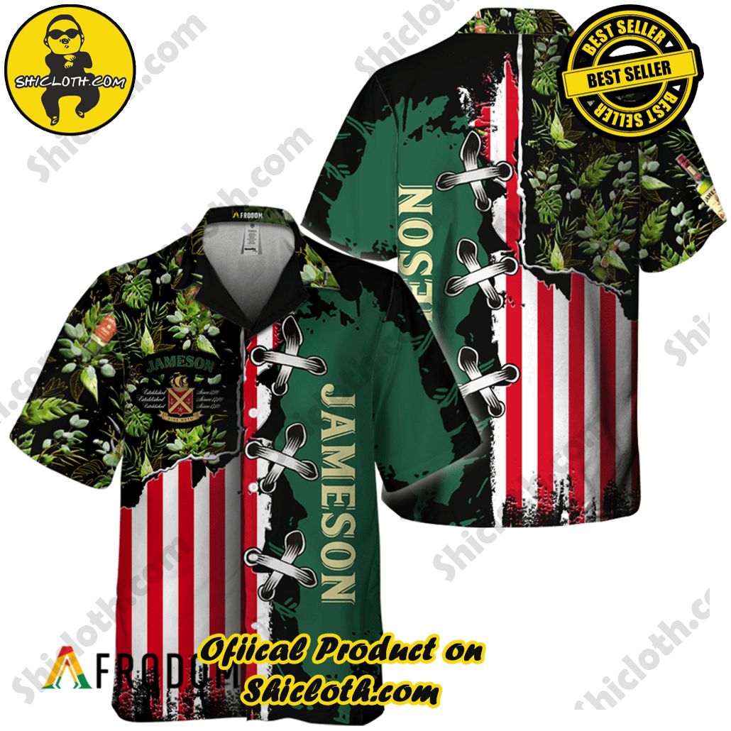 Shicloth's Island Chic: Unleash the Summer Spirit with Our Hawaiian Shirt and Shorts Ensemble 282 Vintage Tropical Flower Jameson Whiskey Hawaiian Shirt