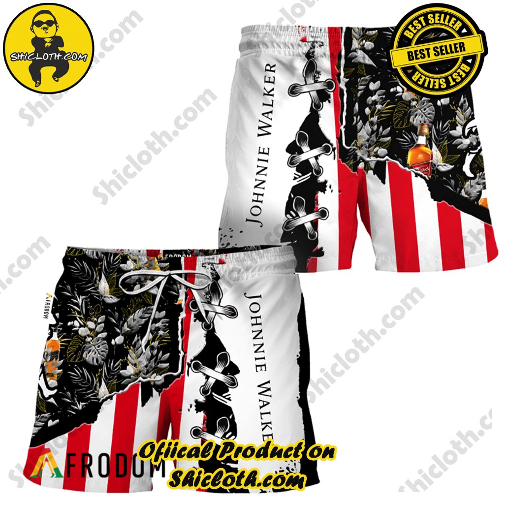 Shicloth's Island Chic: Unleash the Summer Spirit with Our Hawaiian Shirt and Shorts Ensemble 284 Vintage Tropical Flower Johnnie Walker Hawaiian Shorts