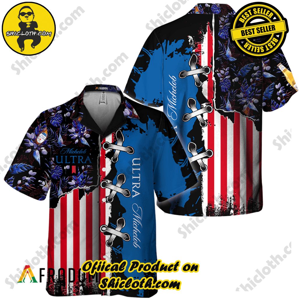 Shicloth's Island Chic: Unleash the Summer Spirit with Our Hawaiian Shirt and Shorts Ensemble 287 Vintage Tropical Flower Michelob ULTRA Hawaiian Shirt