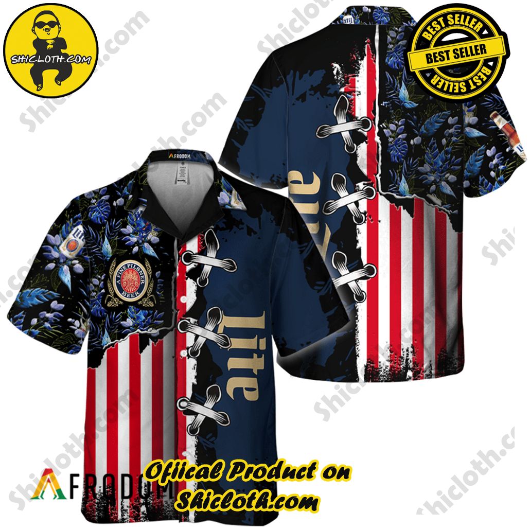 Shicloth's Island Chic: Unleash the Summer Spirit with Our Hawaiian Shirt and Shorts Ensemble 288 Vintage Tropical Flower Miller Lite Hawaiian Shirt