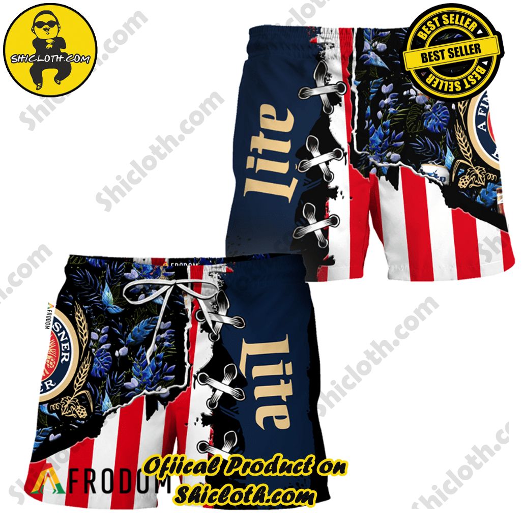 Shicloth's Island Chic: Unleash the Summer Spirit with Our Hawaiian Shirt and Shorts Ensemble 289 Vintage Tropical Flower Miller Lite Hawaiian Shorts
