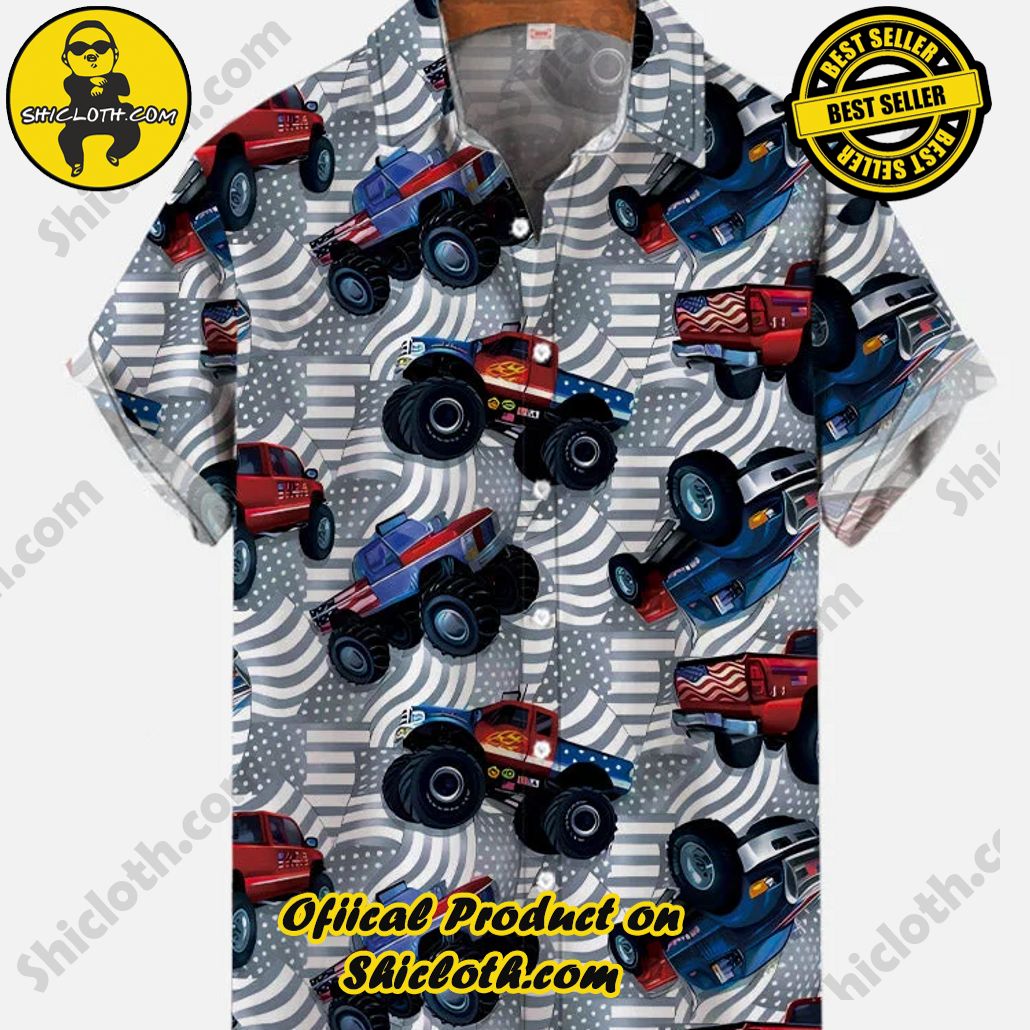 Shicloth's Tropical Elegance: Embrace Summer Vibes with Our Hawaiian Shirt and Shorts Set 101 Vintage Truck American Flag Printing Short Sleeve Shirt