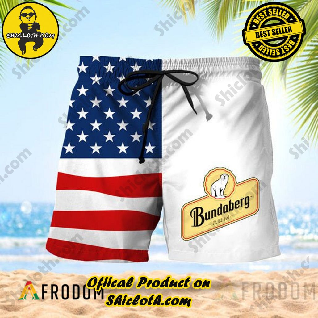 Shicloth's Island Chic: Unleash the Summer Spirit with Our Hawaiian Shirt and Shorts Ensemble 298 Vintage USA Flag Fourth Of July Bundaberg Rum Hawaiian Shorts