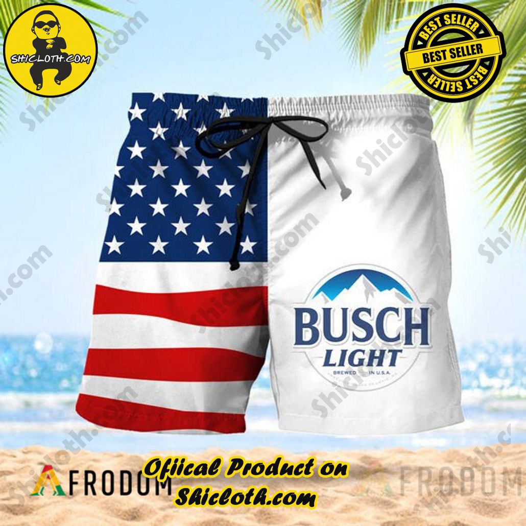 Shicloth's Island Chic: Unleash the Summer Spirit with Our Hawaiian Shirt and Shorts Ensemble 300 Vintage USA Flag Fourth Of July Busch Light Hawaiian Shorts