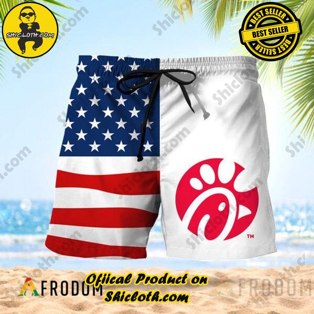 Vintage USA Flag Fourth Of July Chick-fil-A Hawaiian Shorts Vintage USA Flag Fourth Of July Chick-fil-A Hawaiian Shorts