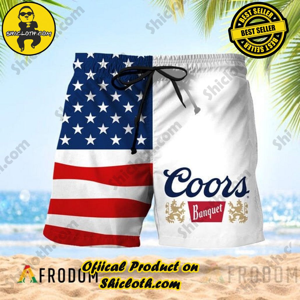 Experience Paradise: Shicloth's Tropical Flower Hawaiian Shorts 64 Vintage USA Flag Fourth Of July Coors Banquet Hawaiian Shorts
