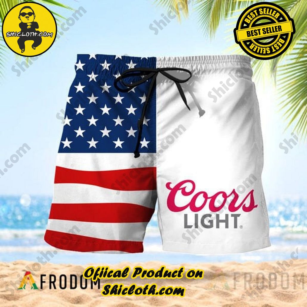 Experience Paradise: Shicloth's Tropical Flower Hawaiian Shorts 65 Vintage USA Flag Fourth Of July Coors Light Hawaiian Shorts