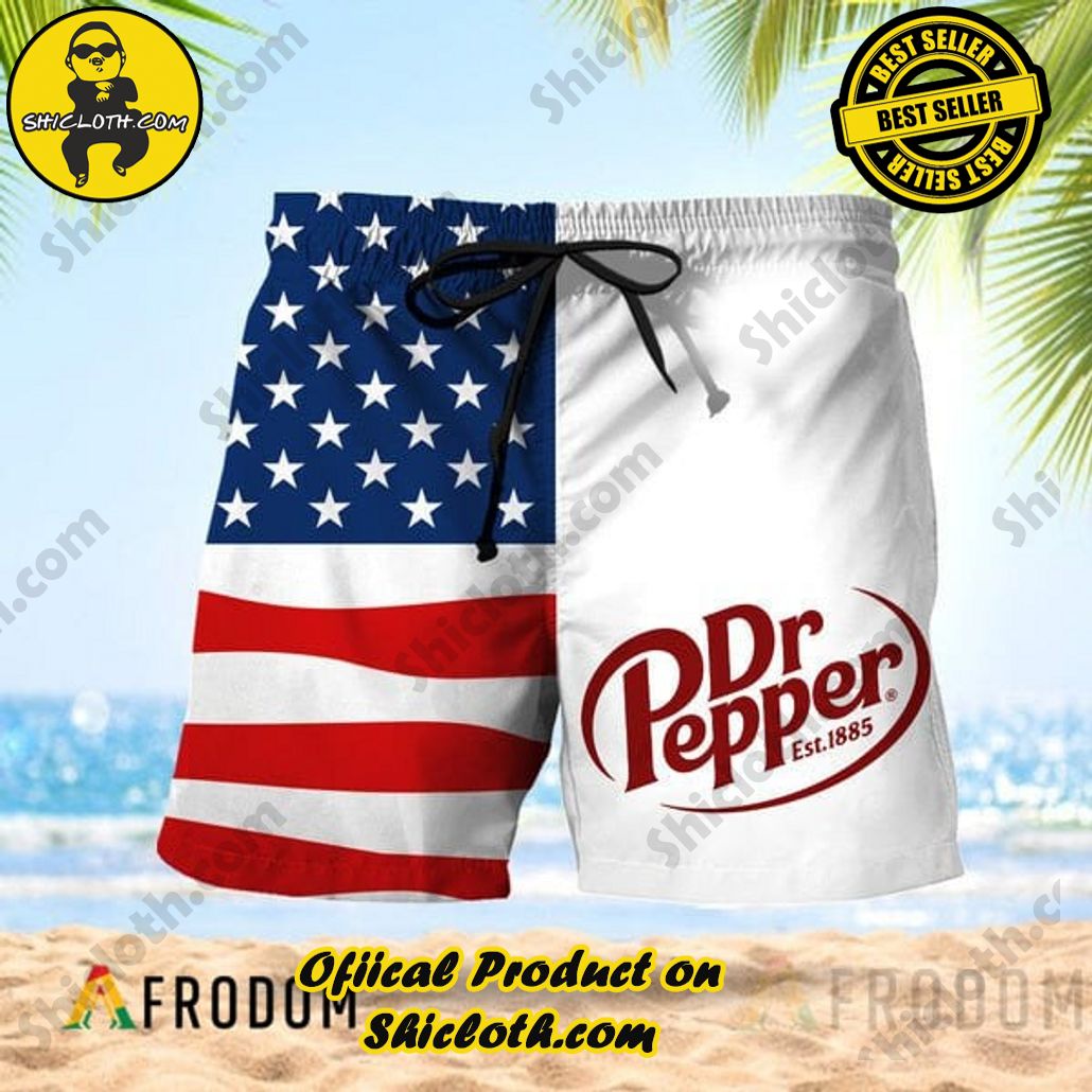 Experience Paradise: Shicloth's Tropical Flower Hawaiian Shorts 68 Vintage USA Flag Fourth Of July Dr Pepper Hawaiian Shorts
