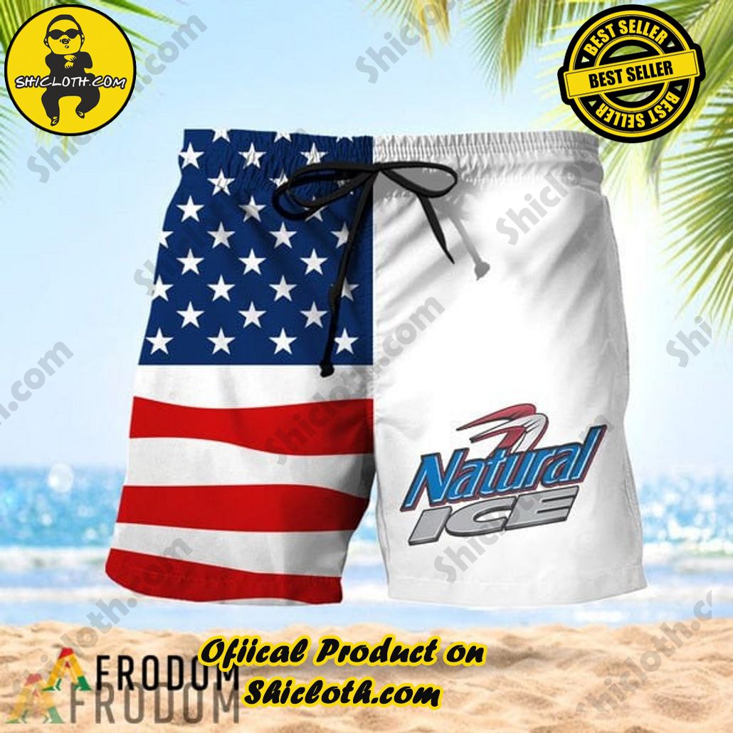 Experience Paradise: Shicloth's Tropical Flower Hawaiian Shorts 76 Vintage USA Flag Fourth Of July Natural Ice Hawaiian Shorts