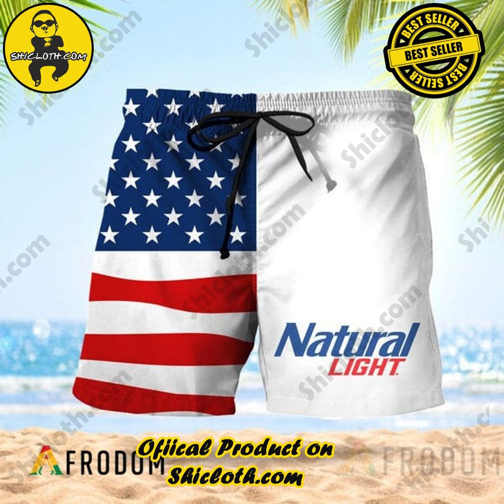Experience Paradise: Shicloth's Tropical Flower Hawaiian Shorts 77 Vintage USA Flag Fourth Of July Natural Light Hawaiian Shorts