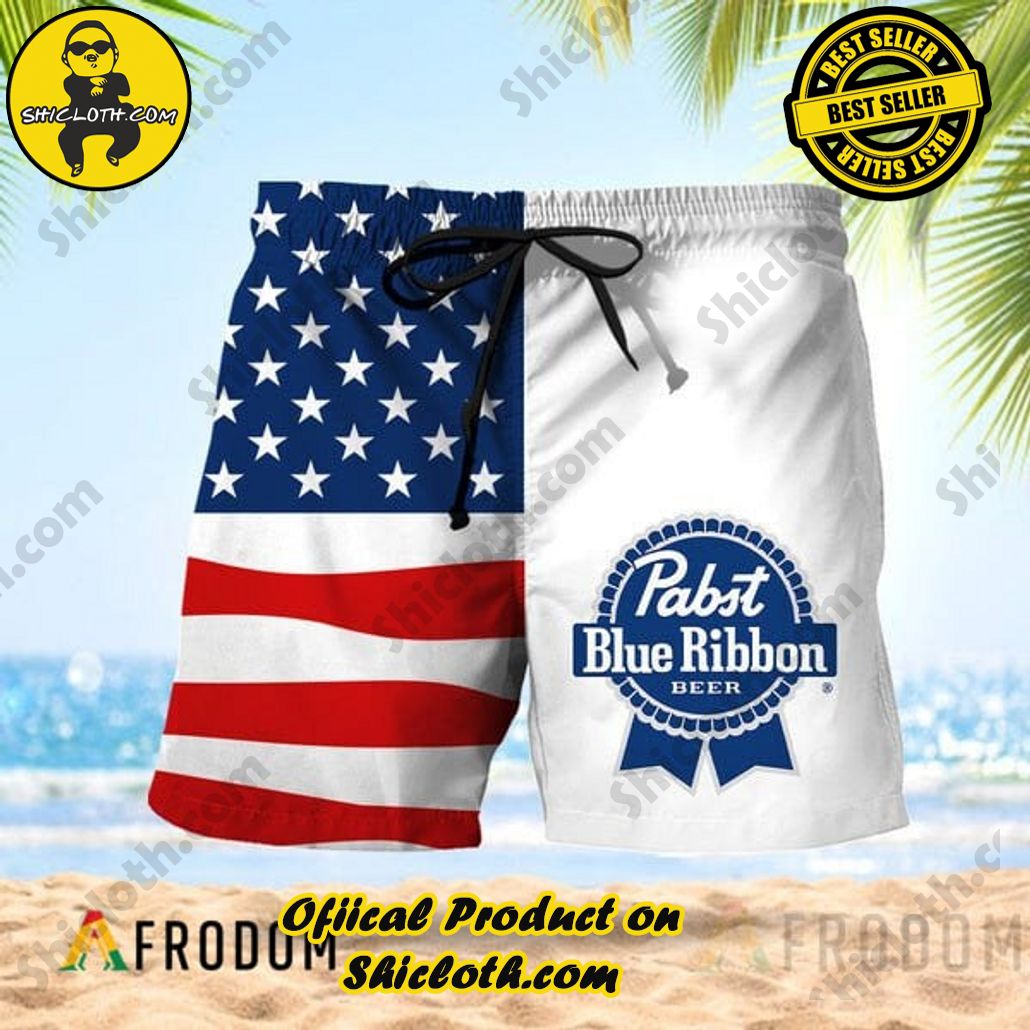 Experience Paradise: Shicloth's Tropical Flower Hawaiian Shorts 78 Vintage USA Flag Fourth Of July Pabst Blue Ribbon Hawaiian Shorts PBR Swim Trunks