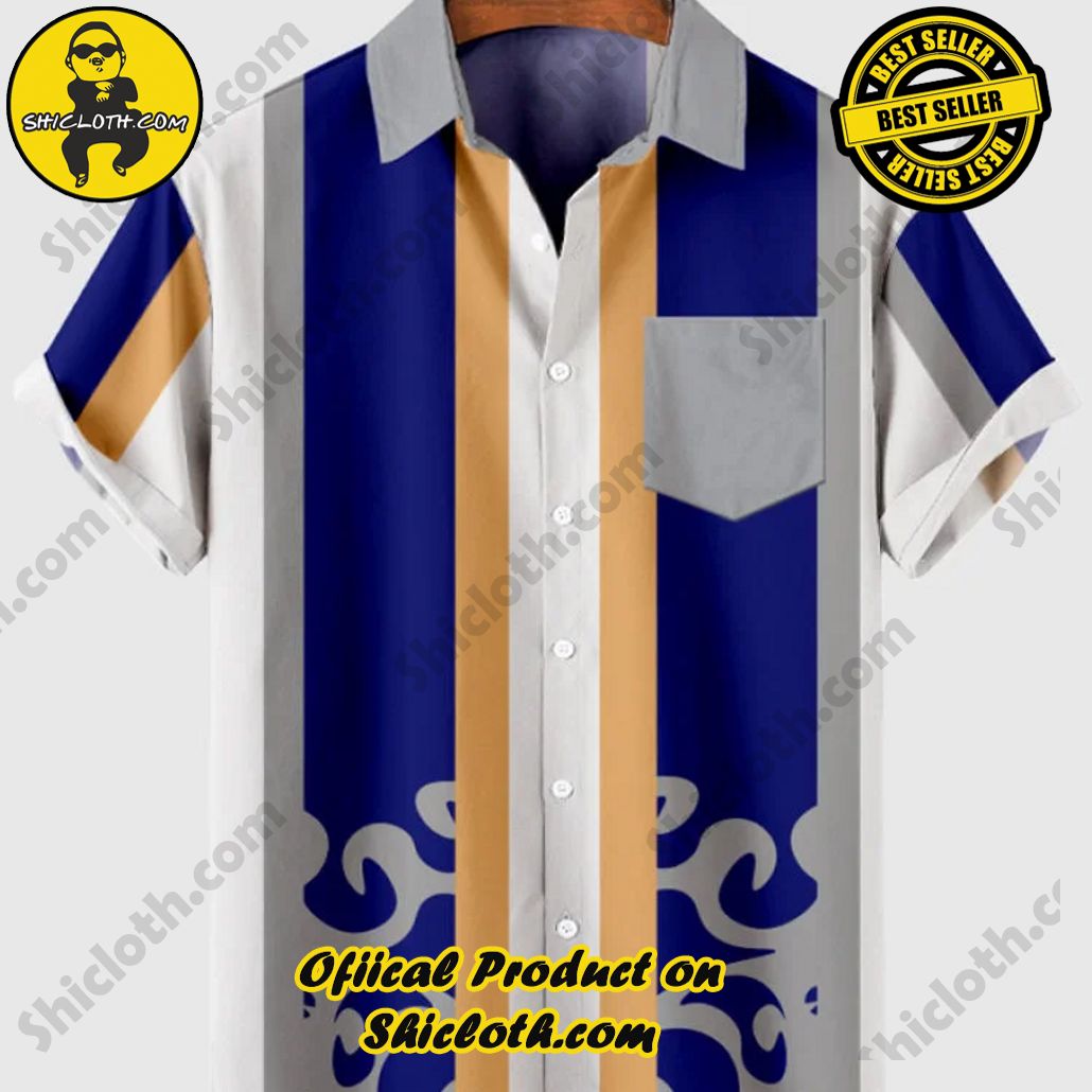 Sway into Summer Bliss with Shiclothshop's Tropical Elegance: The Hawaiian Shirt Collection 51 Vintage White and Blue Stripe Men's Hawaiian Shirt And Short
