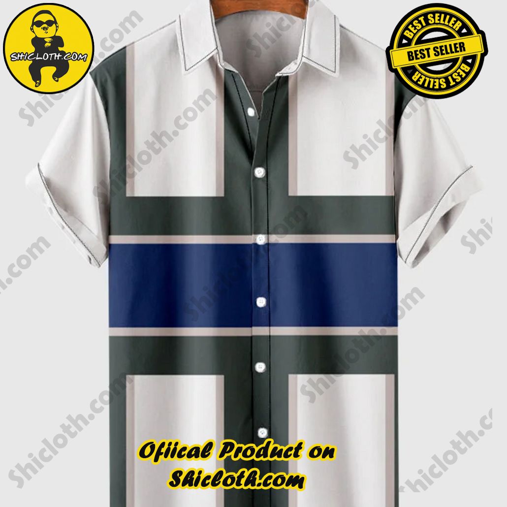 Sway into Summer Bliss with Shiclothshop's Tropical Elegance: The Hawaiian Shirt Collection 50 Vintage White & Dark Green & Blue Stitching Men's Hawaiian Shirt And Short