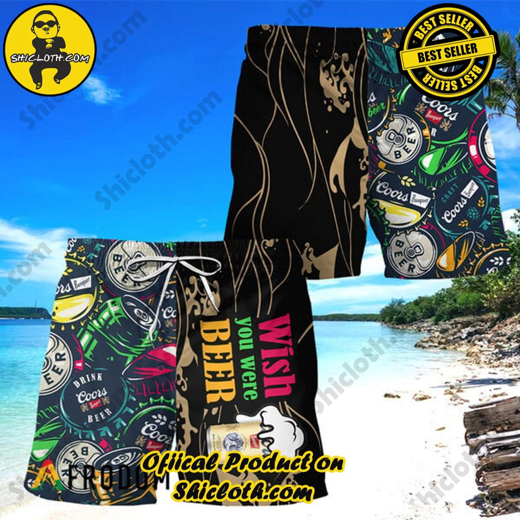 Experience Paradise: Shicloth's Tropical Flower Hawaiian Shorts 92 Wish You Were Beer Coors Banquet Hawaiian Shorts