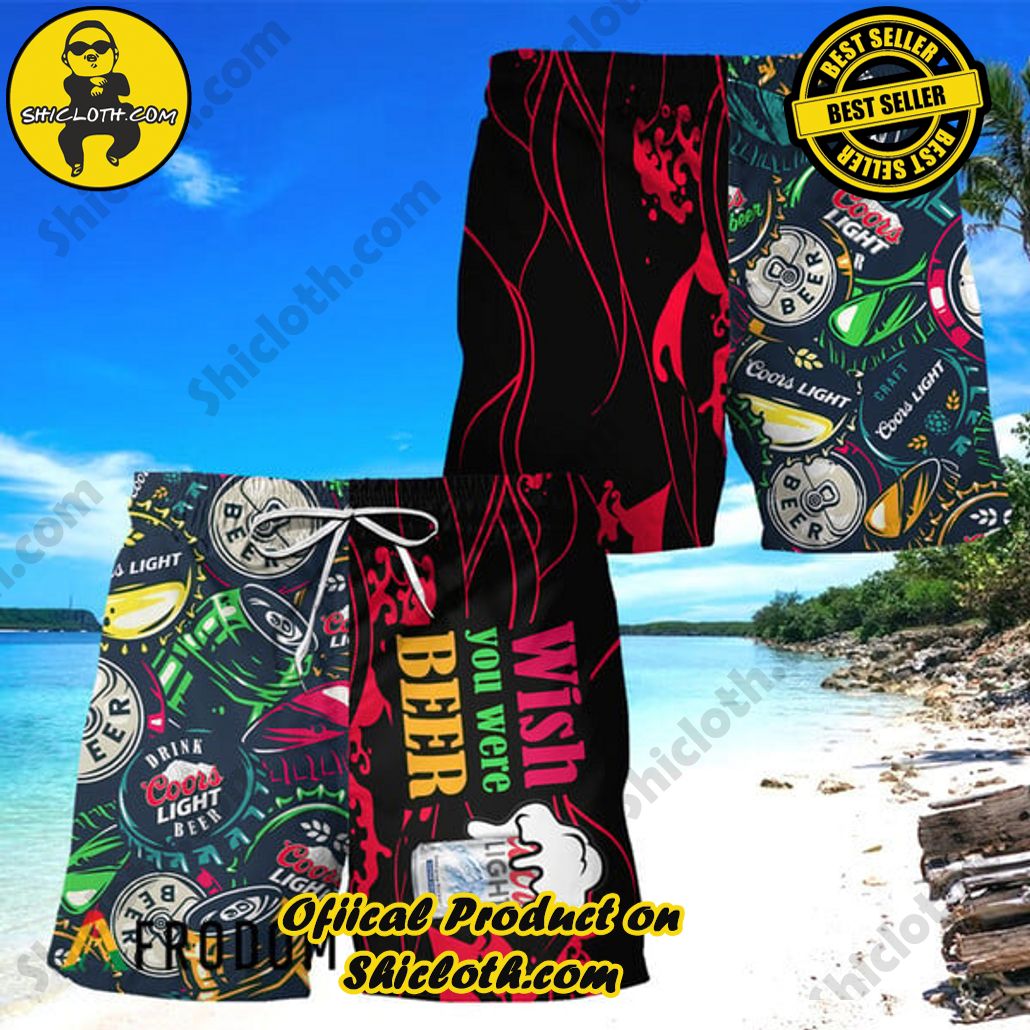 Experience Paradise: Shicloth's Tropical Flower Hawaiian Shorts 93 Wish You Were Beer Coors Light Hawaiian Shorts