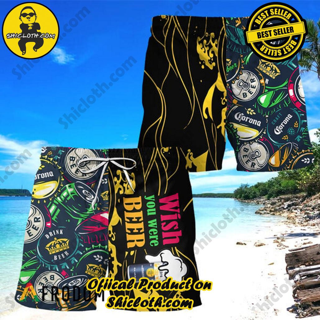 Experience Paradise: Shicloth's Tropical Flower Hawaiian Shorts 95 Wish You Were Beer Corona Extra Hawaiian Shorts