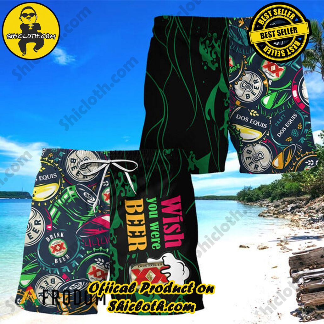 Experience Paradise: Shicloth's Tropical Flower Hawaiian Shorts 96 Wish You Were Beer Dos Equis Hawaiian Shorts