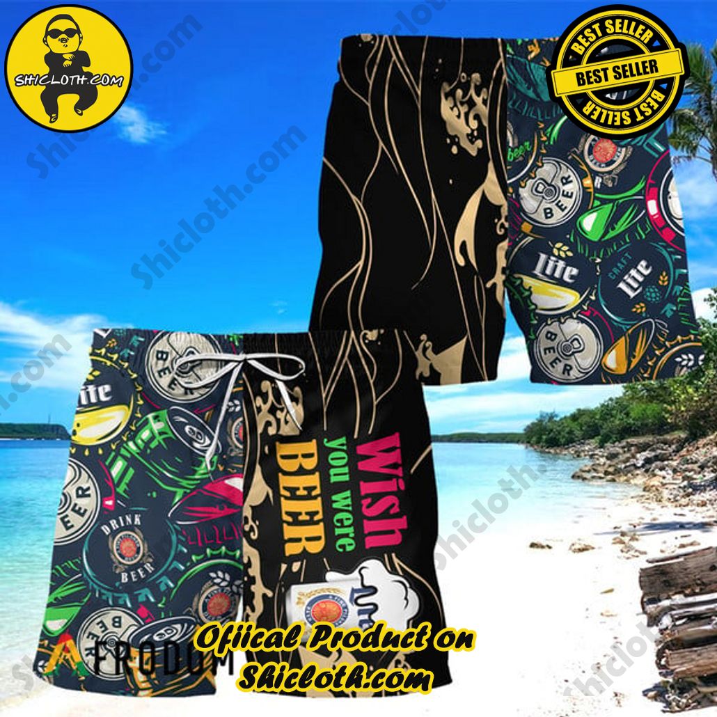 Experience Paradise: Shicloth's Tropical Flower Hawaiian Shorts 98 Wish You Were Beer Miller Lite Hawaiian Shorts