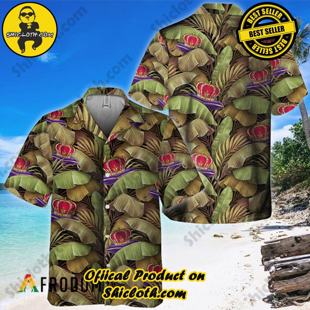 Tropical Vibes Meet Classic Elegance: Explore Shicloth's Button and Hawaiian Shirt Collection 2 Abstract Banana Leaves Crown Royal Hawaiian Shirt