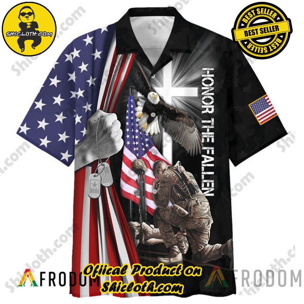 Embrace Island Vibes: Introducing Shicloth's Tropical Paradise Apparel Hawaiian Shirt 16 American Flag Fallen Soldier Veteran Tropical Paradise Apparel Hawaiian Shirt