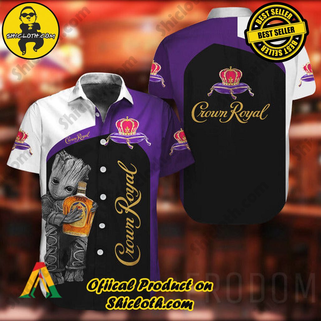 Explore Paradise: Introducing Shicloth's Hawaiian Shirt and Shorts Set 7 Baby Groot Crown Royal Button Shirt