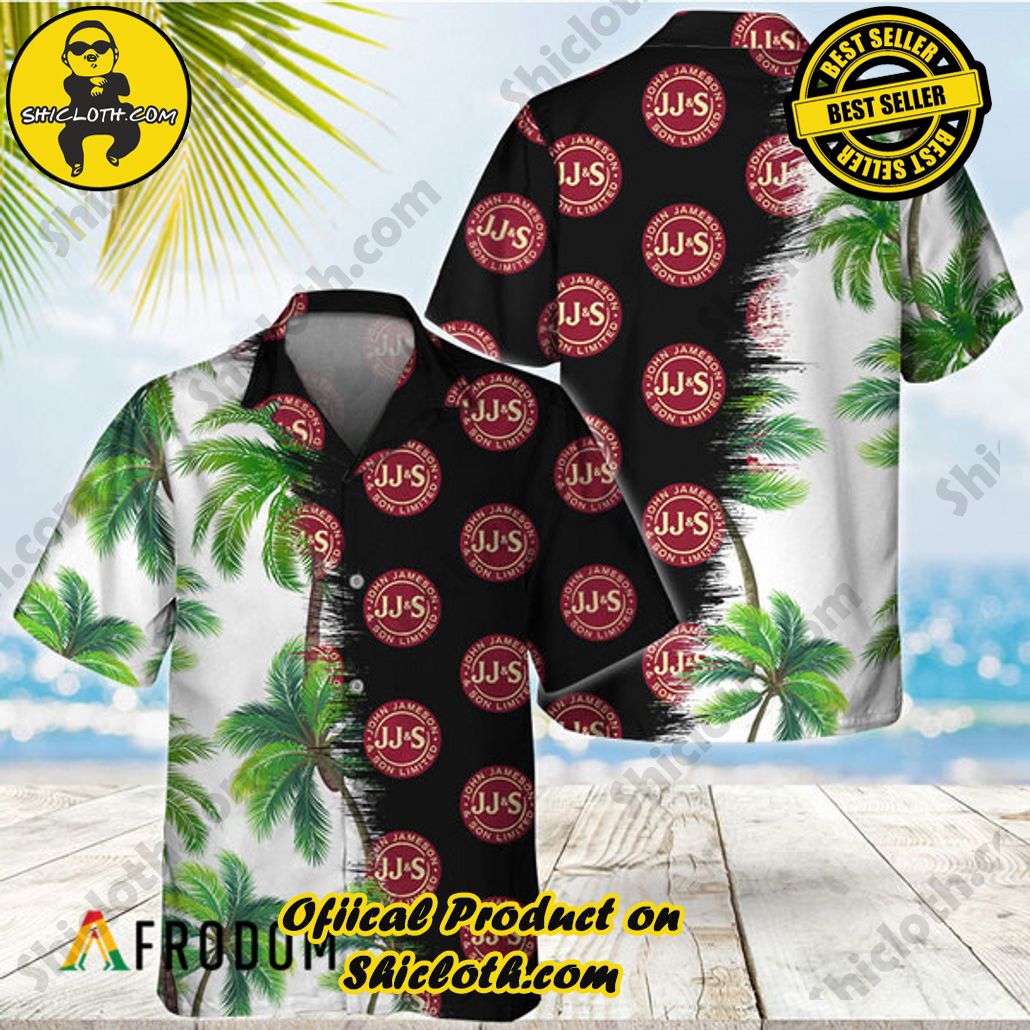 Explore Paradise: Introducing Shicloth's Hawaiian Shirt and Shorts Set 11 Black JMS Whiskey Match Palm Trees Hawaiian Shirt