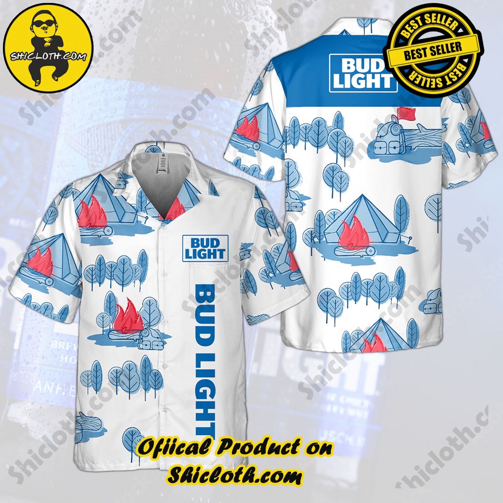 Tropical Vibes Meet Classic Elegance: Explore Shicloth's Button and Hawaiian Shirt Collection 12 Bud Light Camping Hawaiian Shirt